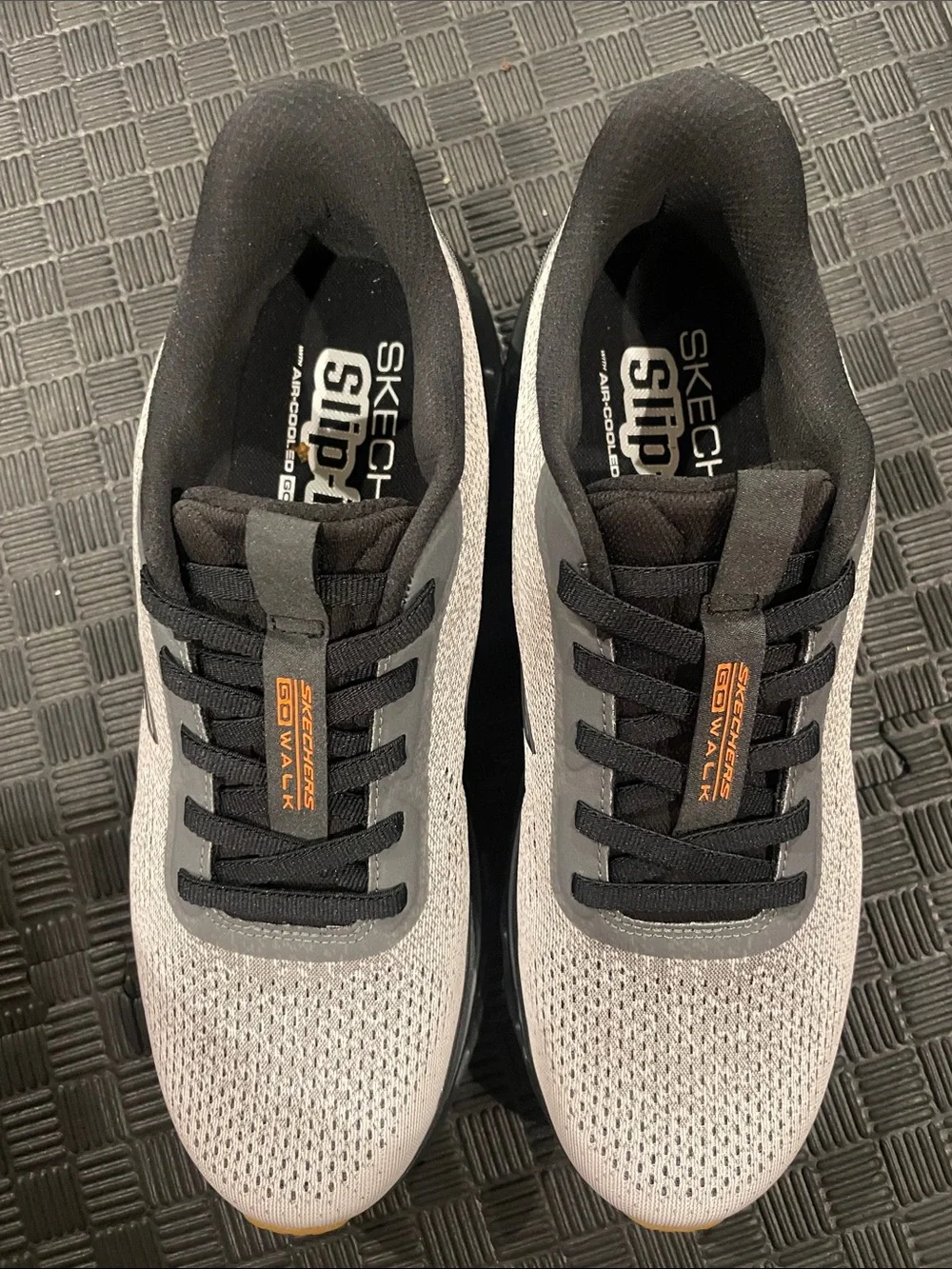 Skechers GOwalk Men’s Gray and Black Athletic Sneakers with Orange Logo